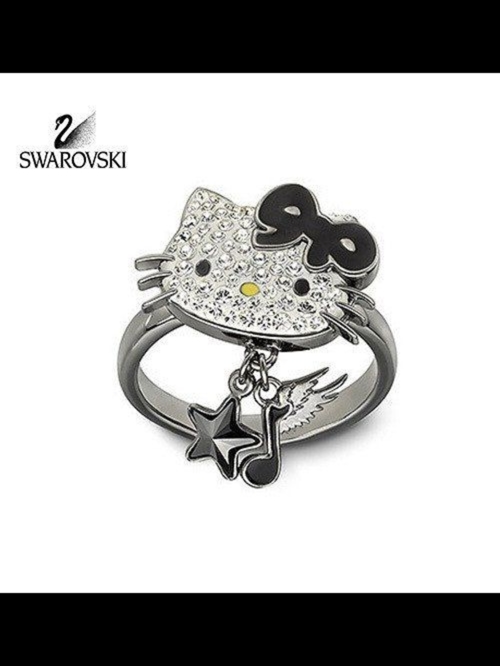 Swarovski Hello Kitty Crystal Bow Ring in Black and Silver